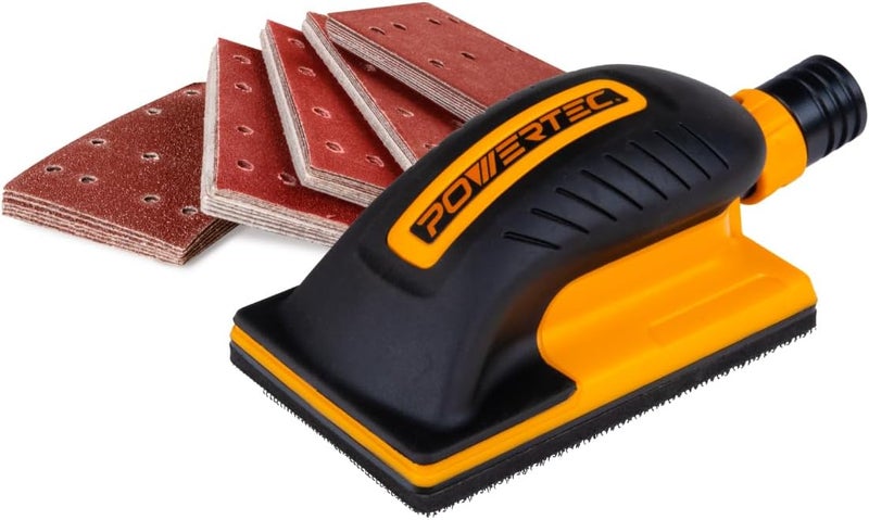 POWERTEC Vacuum Sanding Block Set w/ 1" OD Dust Extraction, Dust-Free Hook and Loop Sandpaper (40, 80, 120, 180, 240 Grit, 10 Each) for Woodworking, Sanding Tool for Auto Body, Paint, Drywall (71514V) - Image 1
