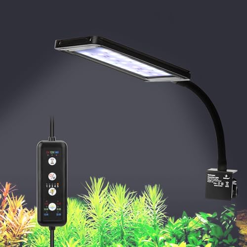fishkeeper Clip On Aquarium LED Light, 24/7 Mode Full Spectrum Fish Tank Light with Timer, Adjustable 8 Color / 5 Brightness Simulate Sunrise-Day-Sunset-Moon for 7.87-12.99 inch Planted Tank 9W - Image 1