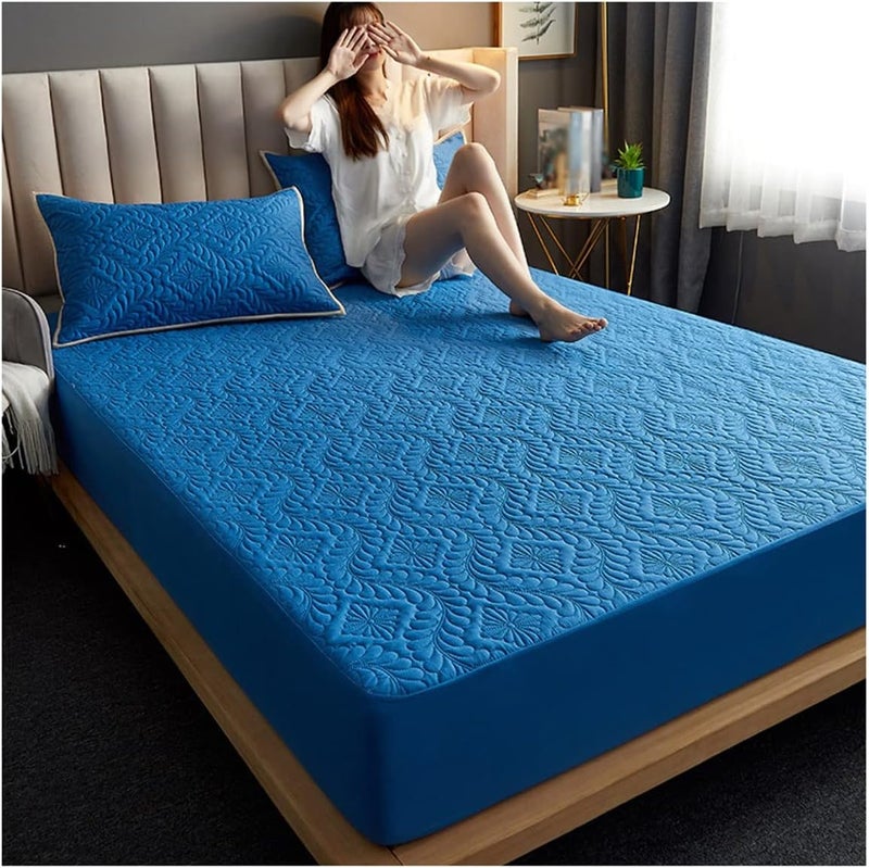 Waterproof Mattress Protector Quilted Mattress Protector Fitted with Elasticated Skirt Available in A Variety of Sizes and Colors (Color : Sapphire Blue, Size : 1.8 * 2.2cm) - Image 1