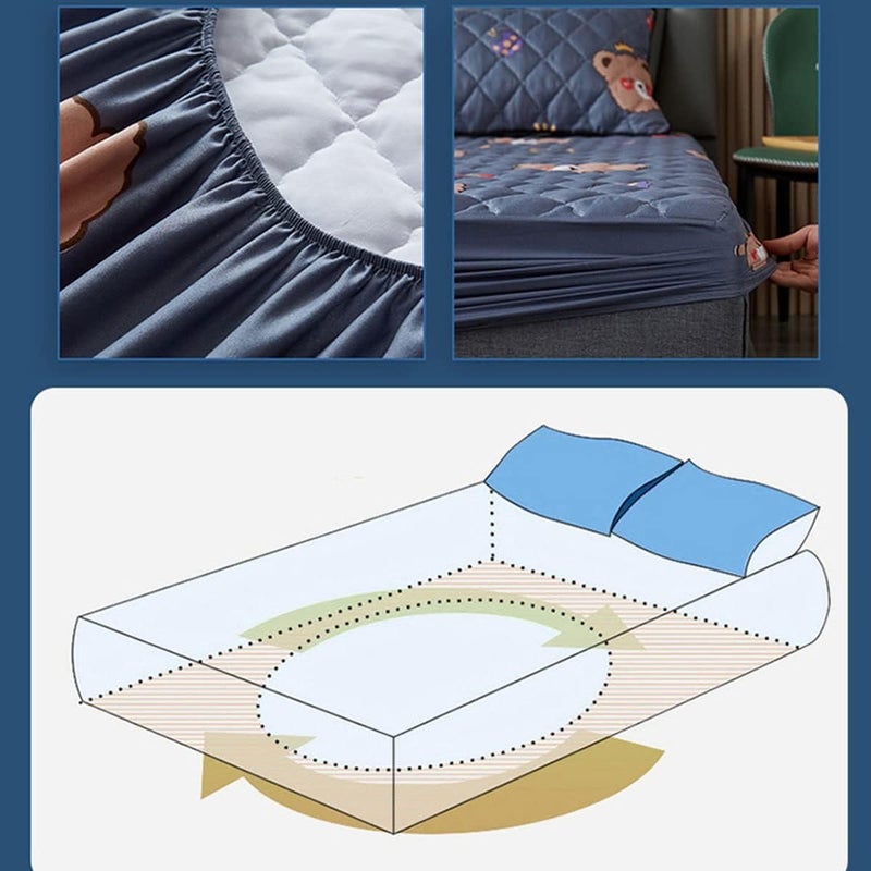 Waterproof Mattress Protector Quilted Mattress Protector Fitted with Elasticated Skirt Available in A Variety of Sizes and Colors (Color : Sapphire Blue, Size : 1.8 * 2.2cm) - Image 2