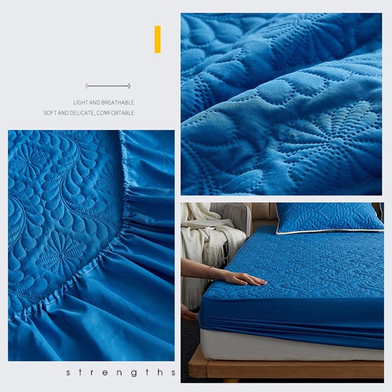 Waterproof Mattress Protector Quilted Mattress Protector Fitted with Elasticated Skirt Available in A Variety of Sizes and Colors (Color : Sapphire Blue, Size : 1.8 * 2.2cm) - Image 4