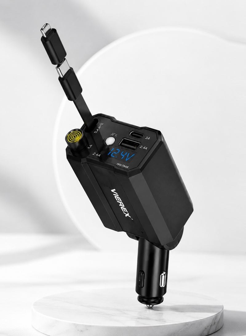Vierex Fast 5-in-1 Multi USB Car Charging (1200mm), Heavy-Duty Braided Triple Cord Splitter with Type-C, Lightning, and Micro USB Connectors - Image 2