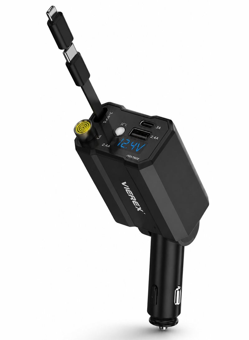 Vierex Fast 5-in-1 Multi USB Car Charging (1200mm), Heavy-Duty Braided Triple Cord Splitter with Type-C, Lightning, and Micro USB Connectors - Image 4