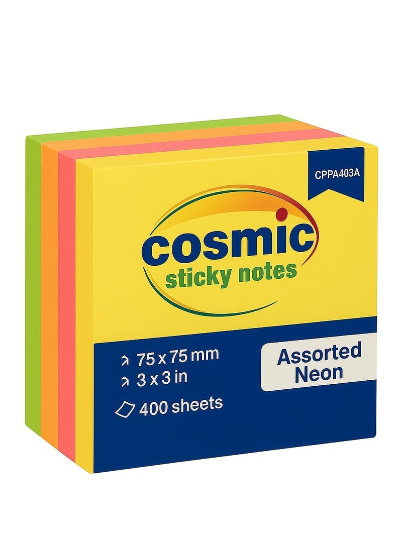Cosmic Sticky Notes 400 Pages Assorted Neon Colors - Image 1