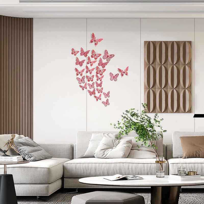 SAOROPEB 3D Butterfly Wall Decor - 48 Pcs  4 Styles  3 Sizes - Removable Stickers (Blood Red) for Birthday & Party Celebrations - Image 2