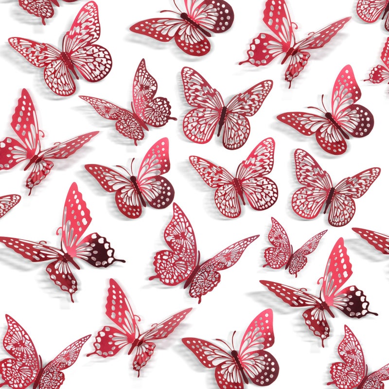 SAOROPEB 3D Butterfly Wall Decor - 48 Pcs  4 Styles  3 Sizes - Removable Stickers (Blood Red) for Birthday & Party Celebrations - Image 1