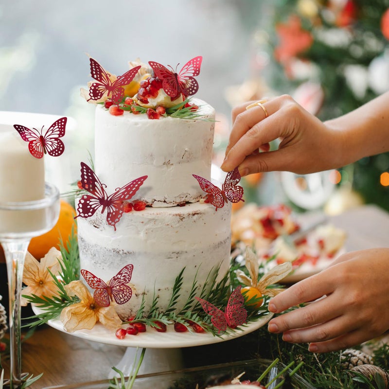 SAOROPEB 3D Butterfly Wall Decor - 48 Pcs  4 Styles  3 Sizes - Removable Stickers (Blood Red) for Birthday & Party Celebrations - Image 3