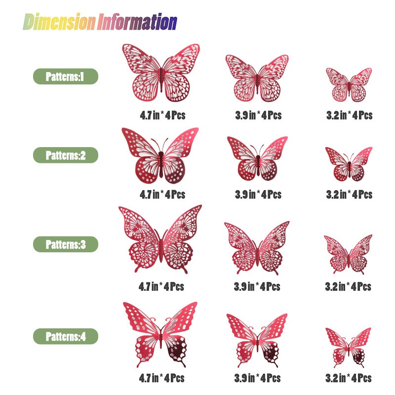 SAOROPEB 3D Butterfly Wall Decor - 48 Pcs  4 Styles  3 Sizes - Removable Stickers (Blood Red) for Birthday & Party Celebrations - Image 5