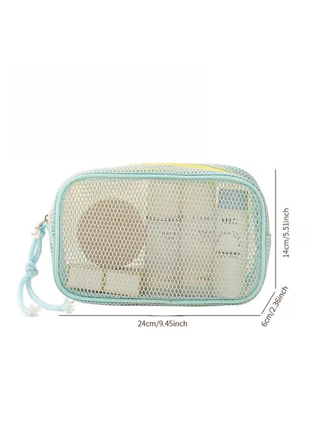 Beige Large Capacity Mesh Makeup Bag Foldable Cosmetic Organizer With Multiple Compartments - Image 4