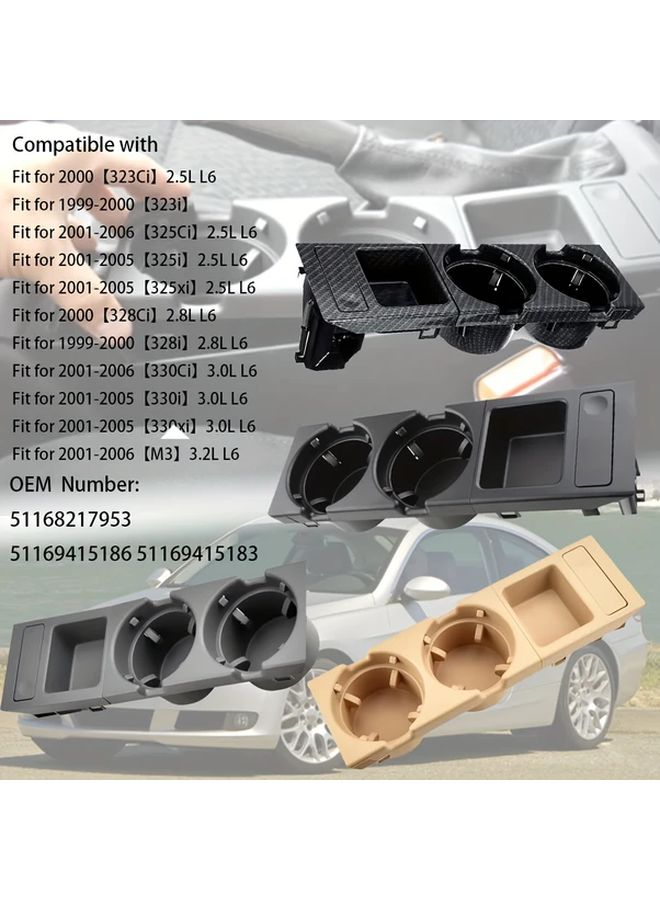 حامل أكواب أسود لسيارة BMW E46 الفئة الثالثة 1998-2006 للوحة القيادة الأمامية الوسطى - Image 3