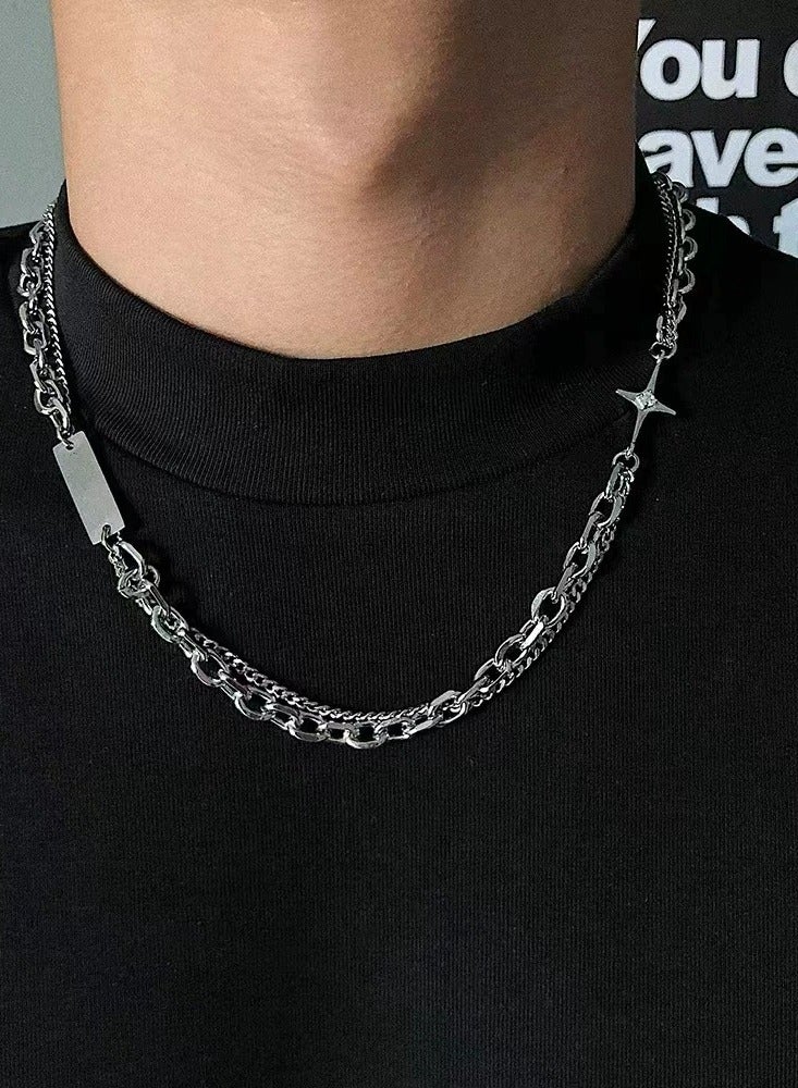 Goolsky قلادة نجمة باتش وورك مزدوجة الطبقات - سلسلة هيب هوب عصرية للجنسين، تصميم صغير الحجم أنيق، مجوهرات عظم الترقوة، غير متلاشي - Image 3