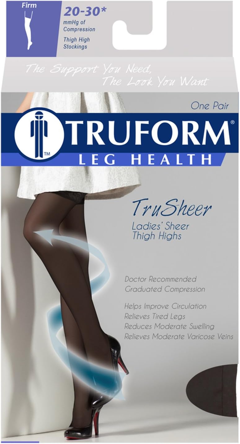 Truform Sheer Compression Stockings for Women, 20-30 mmHg, Thigh High Length, 30 Denier, Black, Large - Image 4