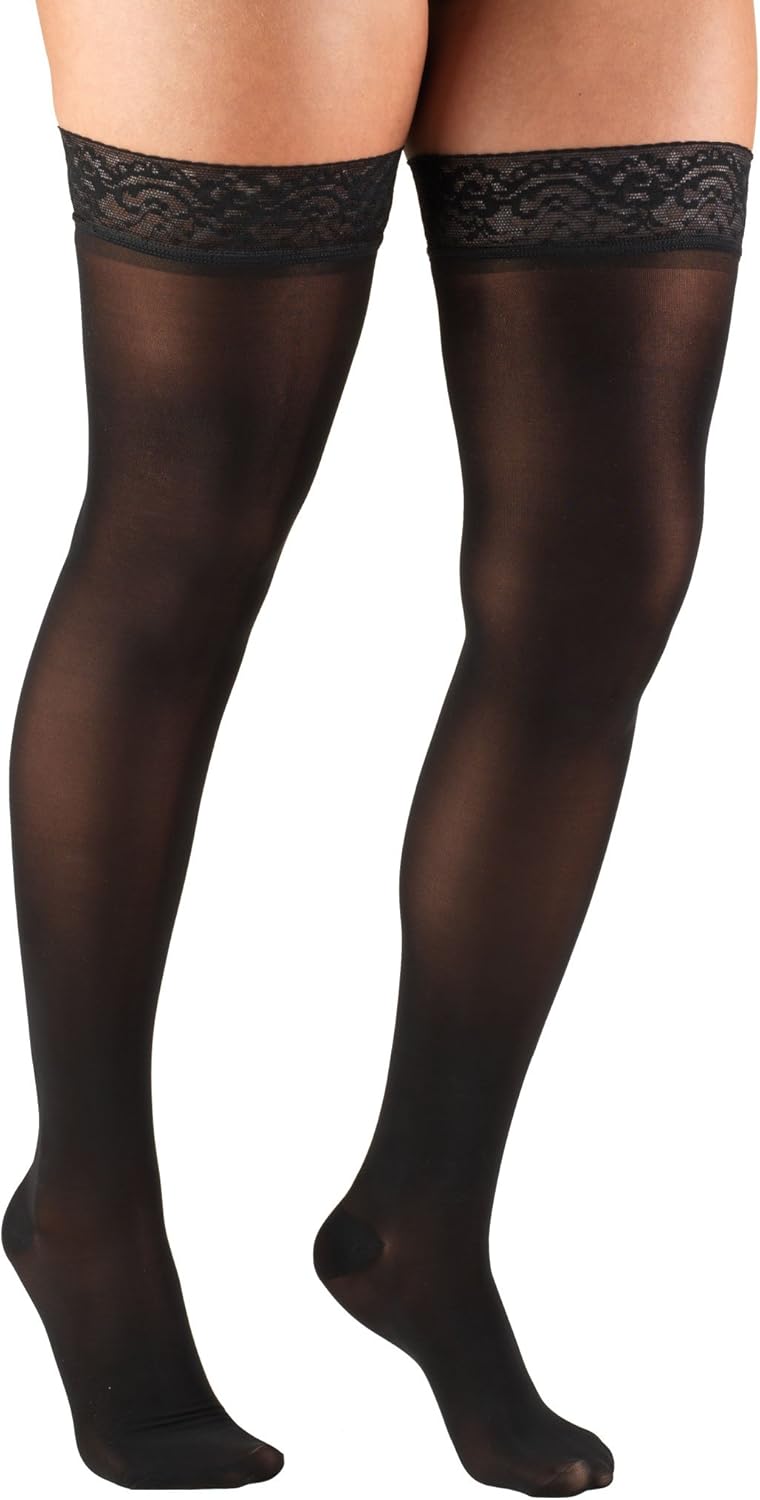 Truform Sheer Compression Stockings for Women, 20-30 mmHg, Thigh High Length, 30 Denier, Black, Large - Image 1