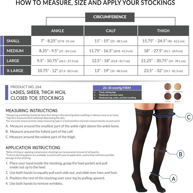 Truform Sheer Compression Stockings for Women, 20-30 mmHg, Thigh High Length, 30 Denier, Black, Large - Image 2