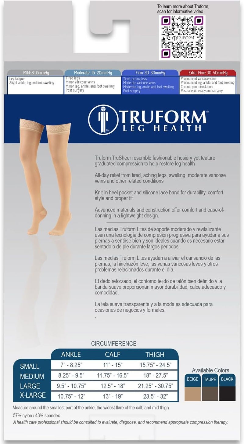 Truform Sheer Compression Stockings for Women, 20-30 mmHg, Thigh High Length, 30 Denier, Black, Large - Image 5