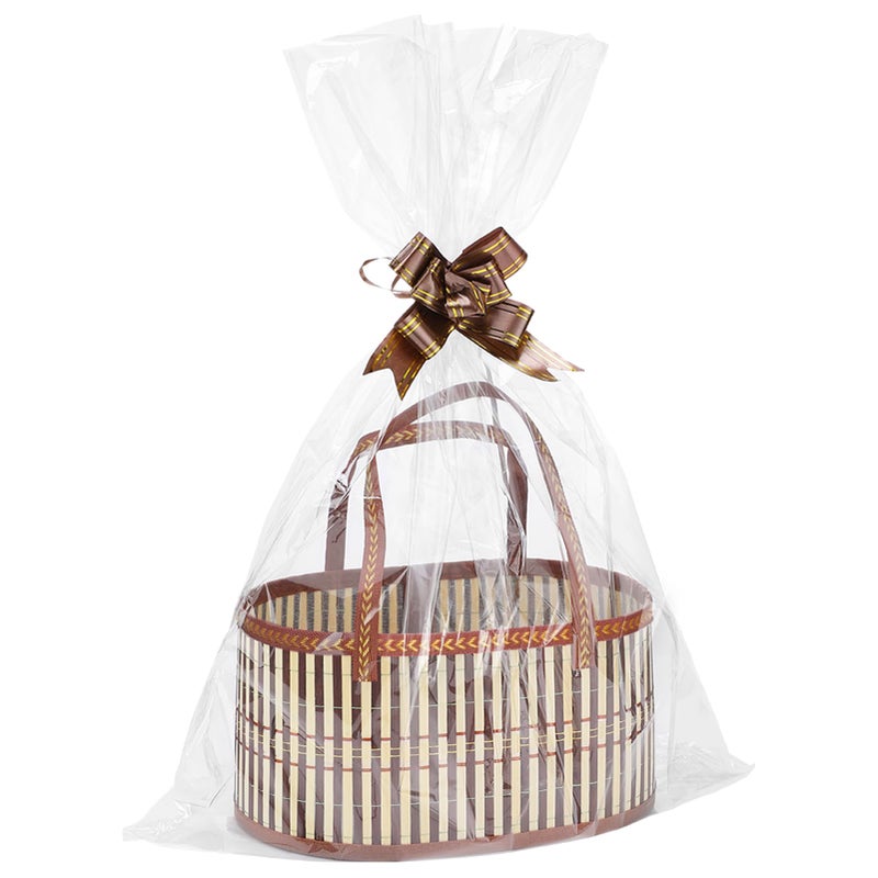 MADHOLLY 6 Set Valentine's Day Bamboo Baskets for Gifts Empty - 6"x7.5"x11.4" Large Easy to Setup Sturdy Gift Wrapping Basket with 2 Clear Bags and Bows, for Wedding Party, Baby Shower, Housewarming, Brown - Image 1