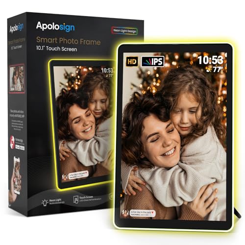 ApoloSign Neon Light Digital Picture Frame - 10.1" HD Display | AI Color-Changing LED Strip Digital Photo Frame | Quick Share Photos/Videos, Easy Setup in Frameo App | Best Digital Frame for Gifting - Image 2