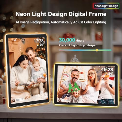 ApoloSign Neon Light Digital Picture Frame - 10.1" HD Display | AI Color-Changing LED Strip Digital Photo Frame | Quick Share Photos/Videos, Easy Setup in Frameo App | Best Digital Frame for Gifting - Image 3