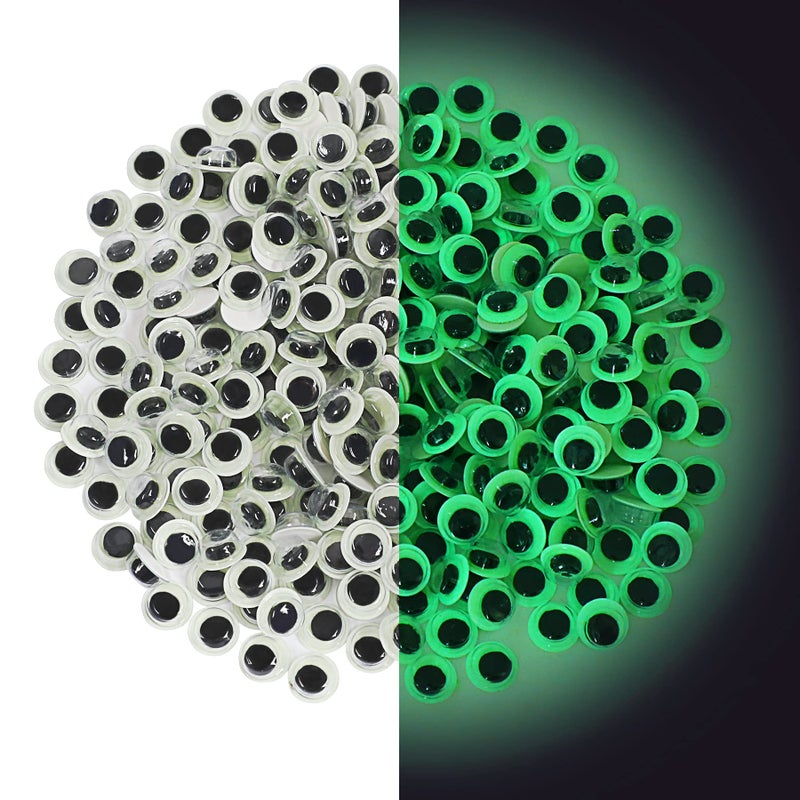 UPINS 300Pcs Googly Wiggle Eyes Self Adhesive Glowing in Dark Halloween Googly Eyes for Crafts DIY Sticker 8 mm Sparkle Colored Googly Eyes Suitable for Handicrafts Halloween