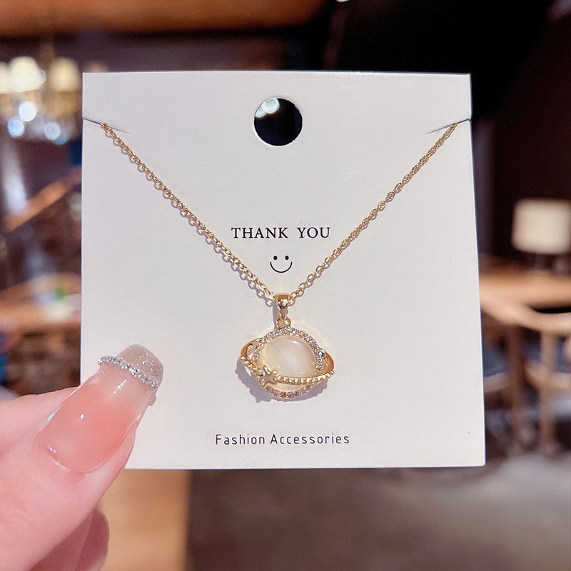 Titanium Steel Necklace Elegant Zircon Pendant X170 titanium steel real gold color