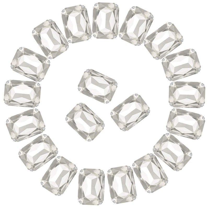 Sew on Rhinestones 50pcs Rectangle Octagon Shaped Rhinestones in Silver Settings Flatback Glass Rhinestone13x18 mmWhite