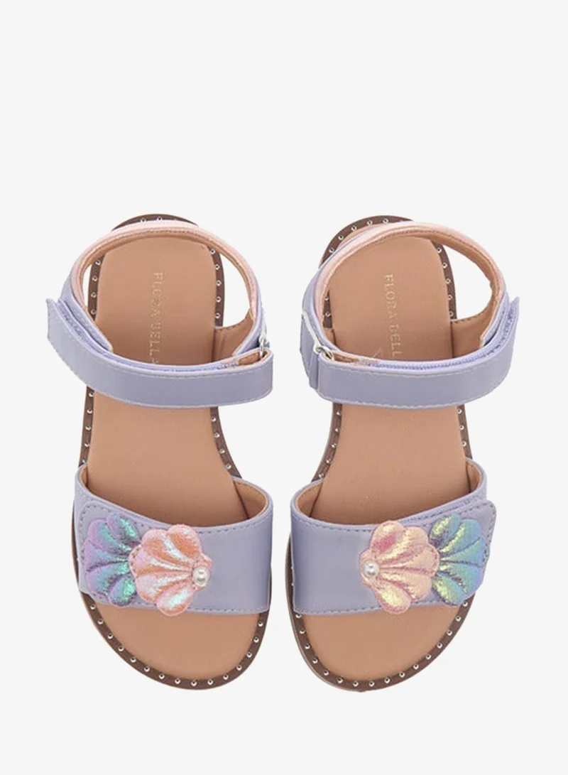 Flora Bella By Shoexpress Flora Bella Seashell Applique Sandals With Hook And Loop Closure