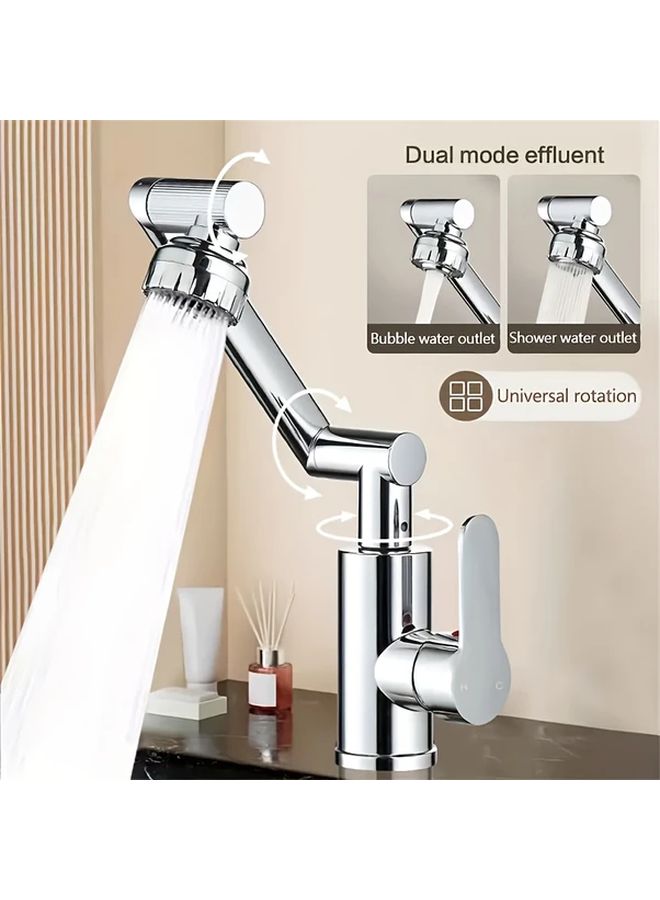 Heavy Duty 1080 Degree Rotating Kitchen Faucet With Hose 23 62 Inch Water Inlet Pipe Silvery Finish 304 Stainless Steel 360 Swivel Spout Easy Installation For Bathroom Laundry Sink - Image 4