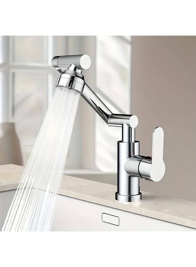 Heavy Duty 1080 Degree Rotating Kitchen Faucet With Hose 23 62 Inch Water Inlet Pipe Silvery Finish 304 Stainless Steel 360 Swivel Spout Easy Installation For Bathroom Laundry Sink - Image 2