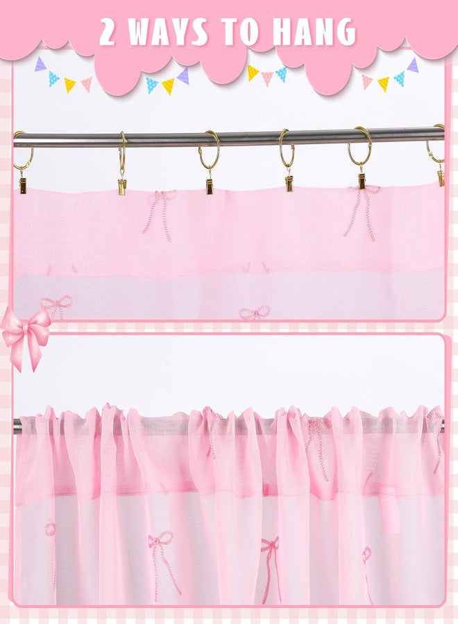 Tegeme 2 Panels Pink Bow Sheer Curtains 84 Inches Long Embroidered Voile Curtains Decorative Coquettish Sheer Shades Faux Linen Semi Window Decor for Home Party Office - Image 4