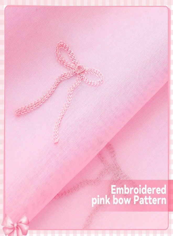 Tegeme 2 Panels Pink Bow Sheer Curtains 84 Inches Long Embroidered Voile Curtains Decorative Coquettish Sheer Shades Faux Linen Semi Window Decor for Home Party Office - Image 3