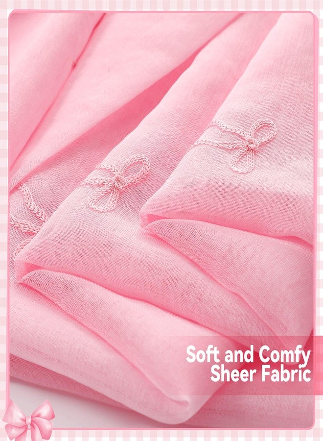Tegeme 2 Panels Pink Bow Sheer Curtains 84 Inches Long Embroidered Voile Curtains Decorative Coquettish Sheer Shades Faux Linen Semi Window Decor for Home Party Office - Image 5