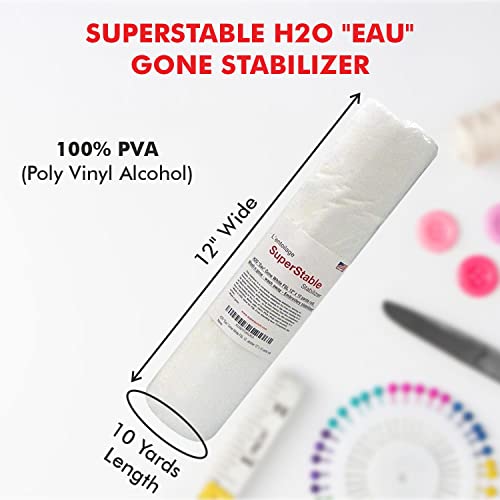Superpunch Wash Away Stabilizer, SuperStable H2O Eau Gone White FSL 12 inch x 10 Yard Roll - Machine Embroidery Stabilizer Backing, Wash n Gone Wash Away for Free Standing Lace, Made in USA - Image 2