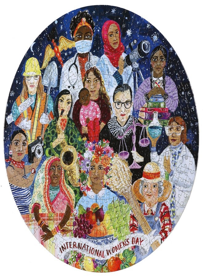 إيبو أحجية إيبو 500 قطعة - أحجية يوم المرأة العالمي للبالغين، دائرية بقطر 23 بوصة، مصنوعة من ورق مقوى معاد تدويره وحبر نباتي - Image 2