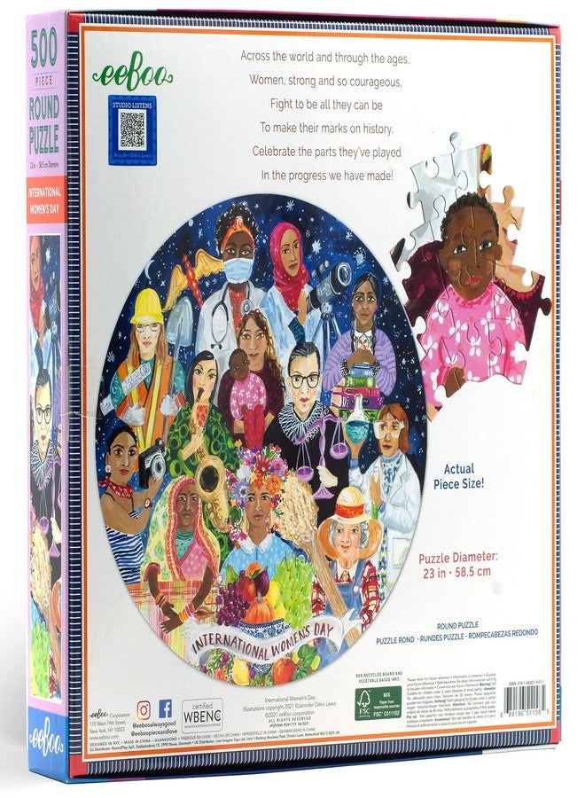إيبو أحجية إيبو 500 قطعة - أحجية يوم المرأة العالمي للبالغين، دائرية بقطر 23 بوصة، مصنوعة من ورق مقوى معاد تدويره وحبر نباتي - Image 4