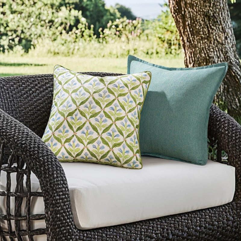 MIULEE Floral Decorative Pillow Covers Set of 2,Block Print Throw Pillowcases Outdoor Boho Farmhouse Vintage Summer Accent Cushion Covers for Couch paito Garden Sofa Bed 18x18 Inch, Green - Image 2