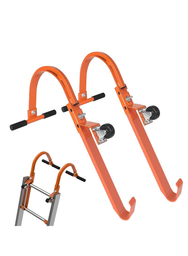 Roof Hook, 2Pcs with Wheel Heavy Duty Steel Ladder Stabilizer, Roof Ridge Extension, Rubber Grip T-Bar for Damage Prevention, 360 lbs Weight Ratin, Fast & Easy to Access Steep Roofs - Image 1