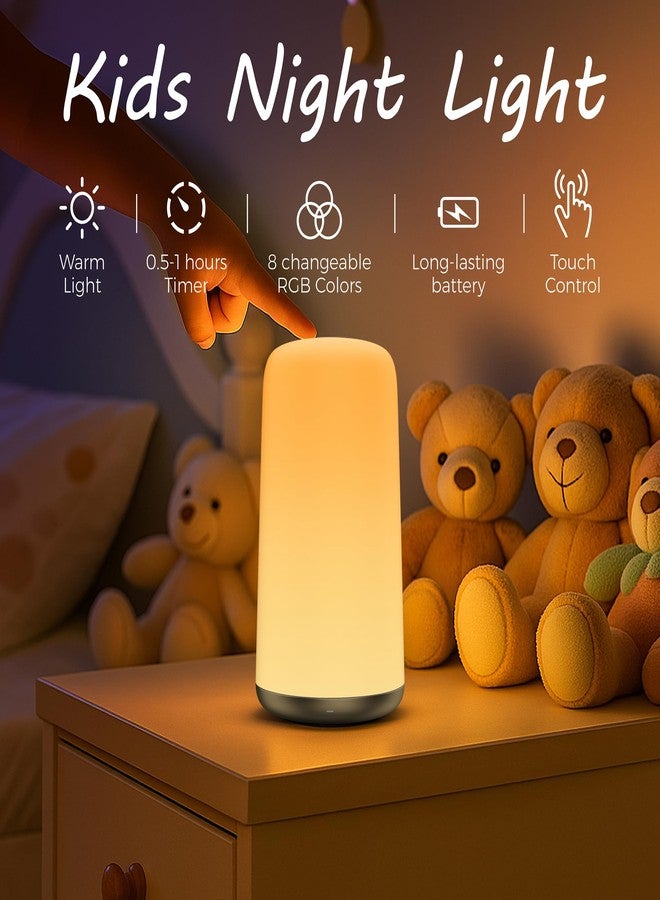 ZUZUKID Night Light for Kids, Portable Baby Night Light, 5 ColorTemperatures & Stepless Dimming, 8 RGB Colors, RechargeableNursery Night Light, Sleep Aid, Touch Lamp with 2 Timers, Blue - Image 2