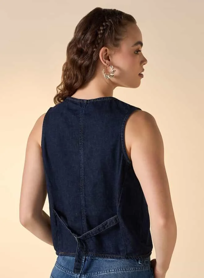 Lee Cooper Lee Cooper Buckle Strap Detail Sleeveless Jacket with Pockets