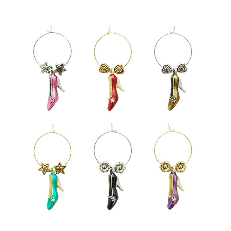 Wine Things Shoe Fetish Wine Charms, Zinc Alloy Wine Glass Tags for Stem Glasses, Drink Markers Identifiers for Parties, Tastings, and Entertaining, Multicolor, Set of 6 - Image 2