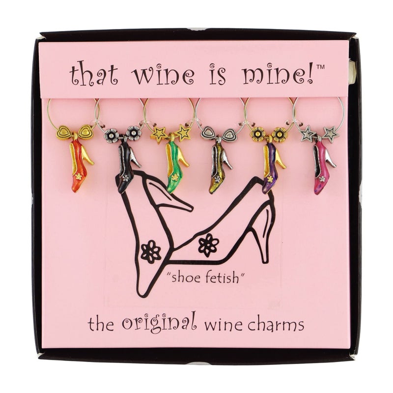 Wine Things Shoe Fetish Wine Charms, Zinc Alloy Wine Glass Tags for Stem Glasses, Drink Markers Identifiers for Parties, Tastings, and Entertaining, Multicolor, Set of 6 - Image 1