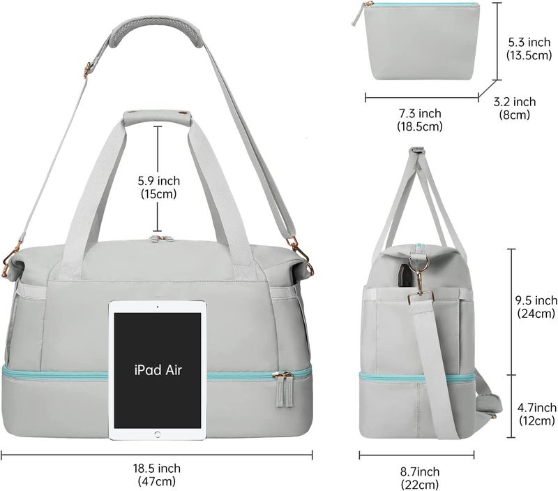 SKYTONE Travel Bags for Men & Womens, Sports Travel Duffel Bag with USB Charging Port, Weekender Overnight Bag with Wet Pocket and Shoes Compartment for Men & Women Multipurpose Use (Grey) - Image 2