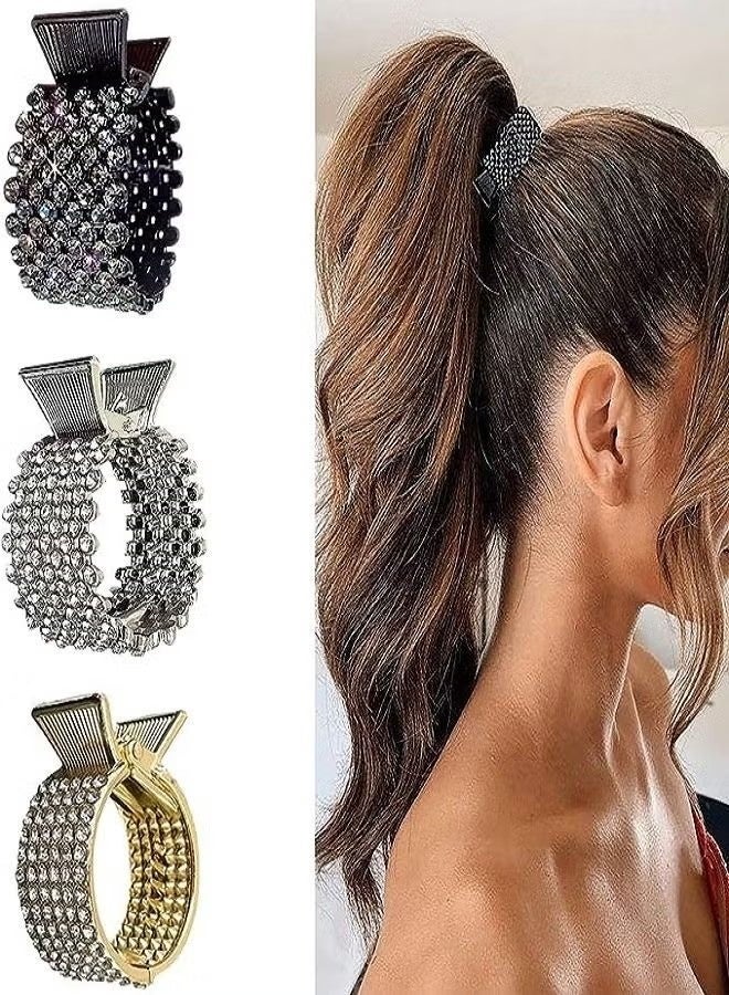 Women Small Hair Clips Barrettes Grips, 3 PC Hair Claw for High Ponytail Diamante Sparkly Hair Accessories Crystal Hairpins, Wedding Guest Everyday Wear Prom Party Ponytail Holder Women Girl Gift - Image 1