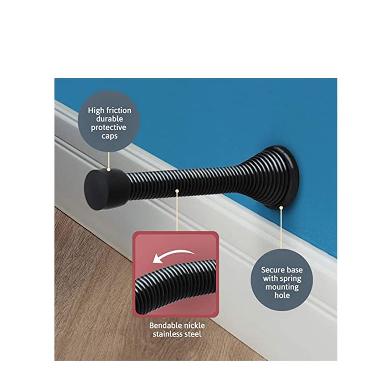 Zikra 12 Pack Black Spring Door Stops, 3-1/8" Heavy Duty Door Stop Flexible Spring Door Stopper with Low Mounted Baby Proof Black Rubber Bumper Tips - Image 4