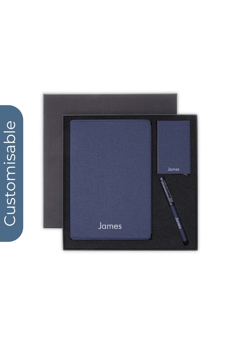 سانثوم مجموعة هدايا مستدامة مخصصة مع دفتر ملاحظات قابل لإعادة التعبئة وقلم وحامل بطاقات - كحلي - Image 1