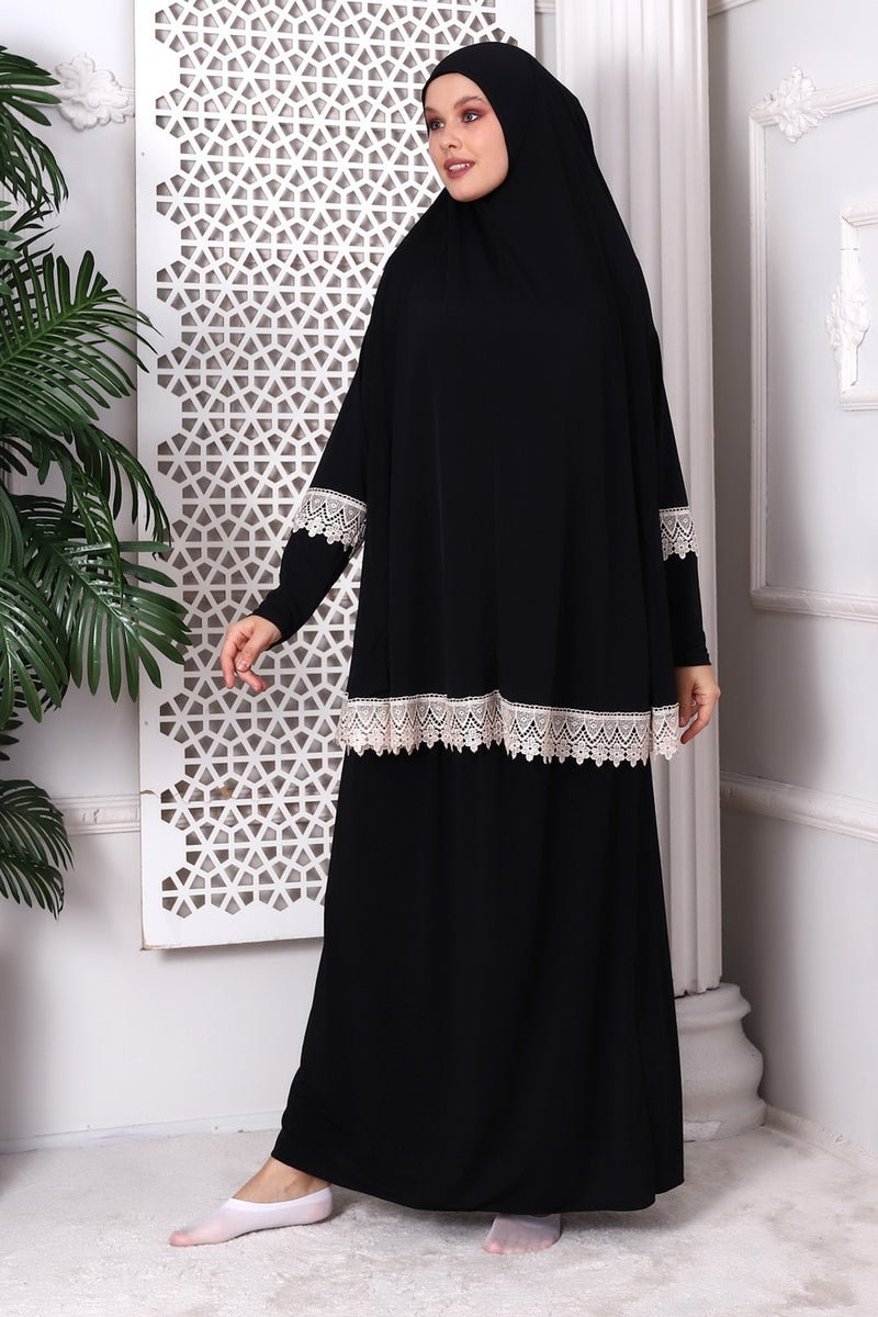 İhvan Online Ihvan Online Two Piece Scallop Practical Top and Bottom Prayer Dress 8018 Black - Image 3