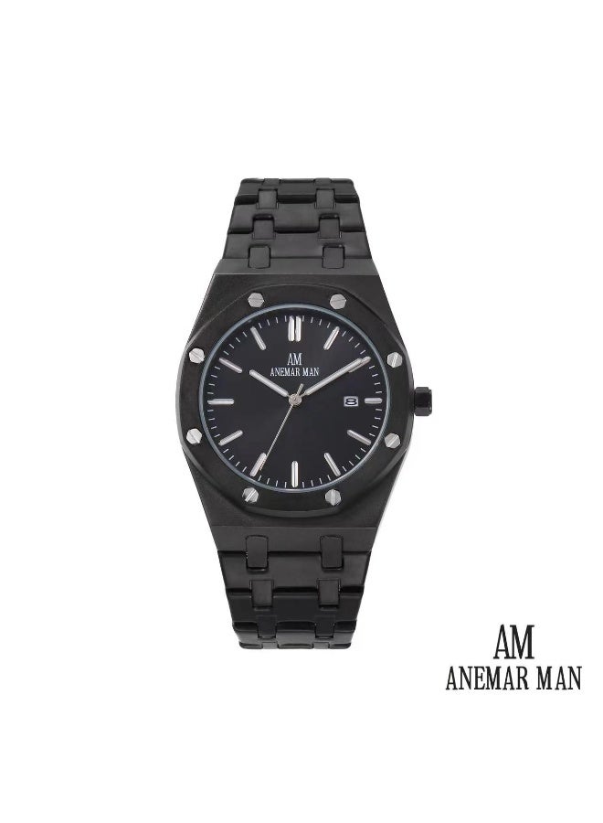 ANEMAR MAN High-quality, water-resistant men's stainless steel wristwatch with a black strap and black dial.