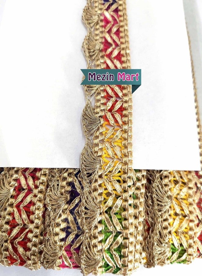 Mezin Gota Patti Zigzag Pankh Lace Trimmings Ribbon Festival Bridal Dupatta Lehenga, Saree, Anarkali, Indian Sari Border (Multi Colour) - Image 3