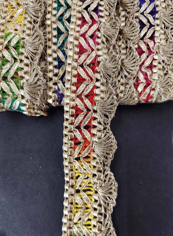Mezin Gota Patti Zigzag Pankh Lace Trimmings Ribbon Festival Bridal Dupatta Lehenga, Saree, Anarkali, Indian Sari Border (Multi Colour) - Image 1