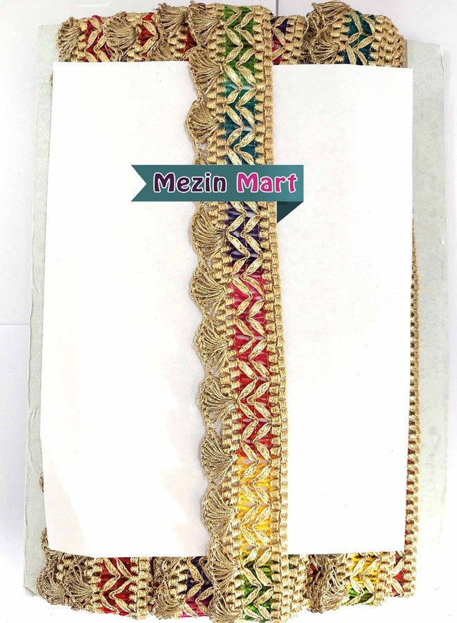 Mezin Gota Patti Zigzag Pankh Lace Trimmings Ribbon Festival Bridal Dupatta Lehenga, Saree, Anarkali, Indian Sari Border (Multi Colour) - Image 2