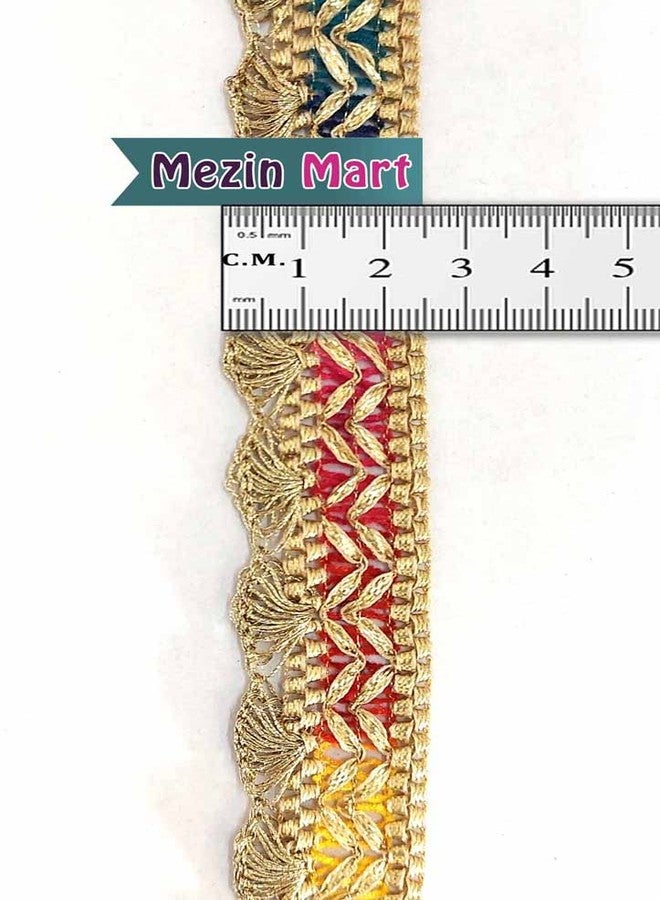 Mezin Gota Patti Zigzag Pankh Lace Trimmings Ribbon Festival Bridal Dupatta Lehenga, Saree, Anarkali, Indian Sari Border (Multi Colour) - Image 4